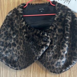 Tahari Leopard Print Faux Fur Shawl Capelet Shrug Brown Black BNNU No Tags